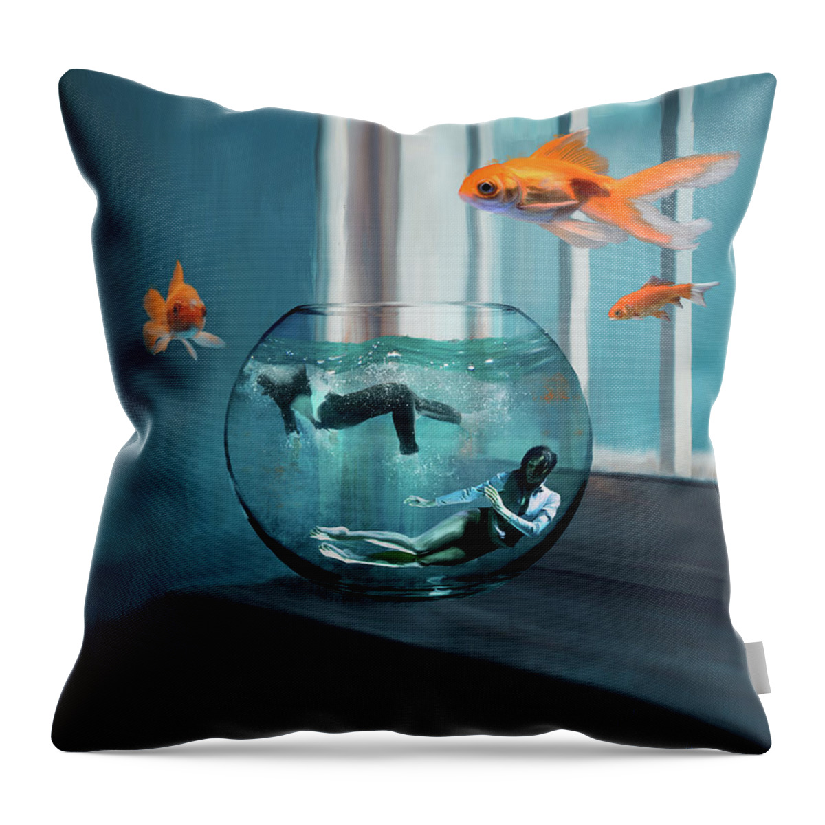 Pink Floyd Throw Pillow featuring the digital art Two Lost Souls Swimming in a Fishbowl by Nikki Marie Smith