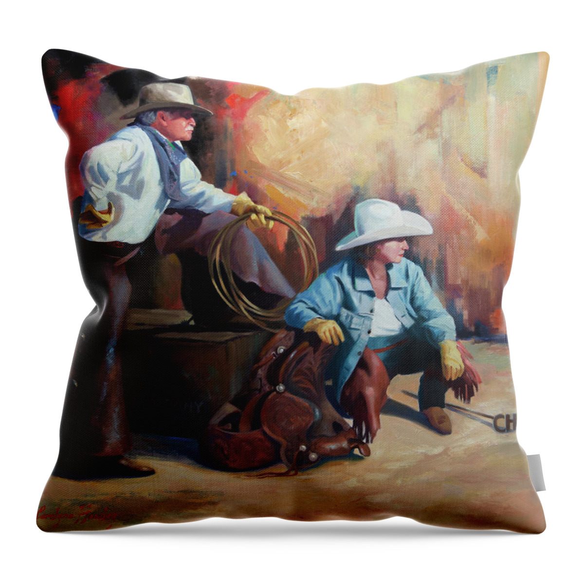 Western Art Throw Pillow featuring the painting Two of a Kind by Carolyne Hawley