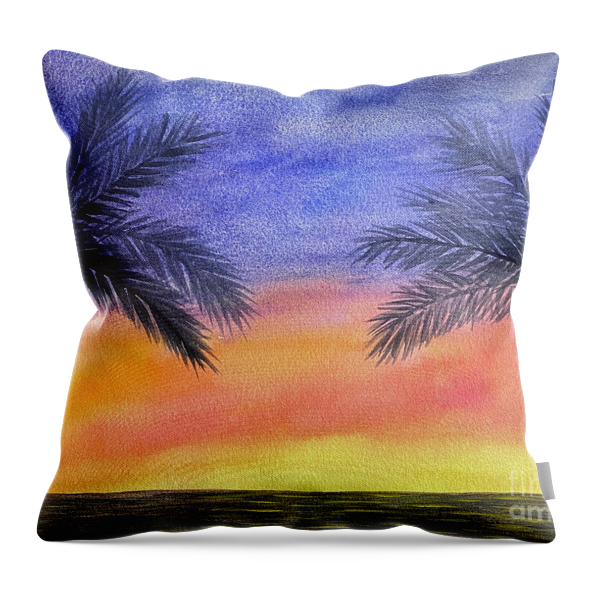 Palm Trees Throw Pillow featuring the painting Two Palm Trees at Sunset by Lisa Neuman