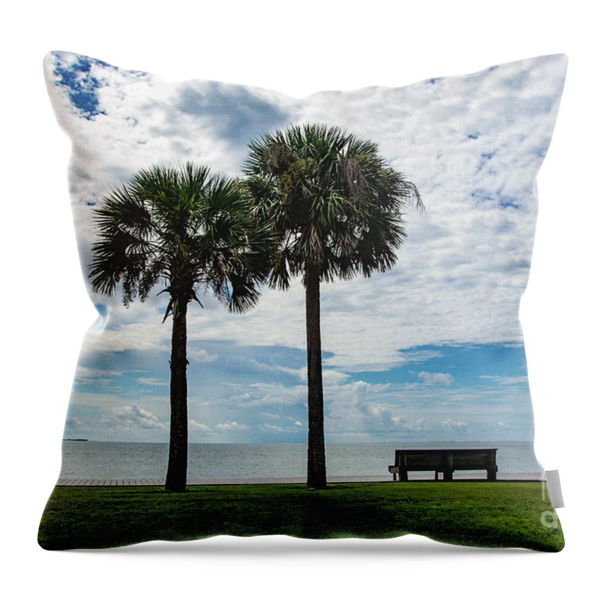 Two Throw Pillow featuring the photograph Two Palms on Pensacola Bay by Beachtown Views