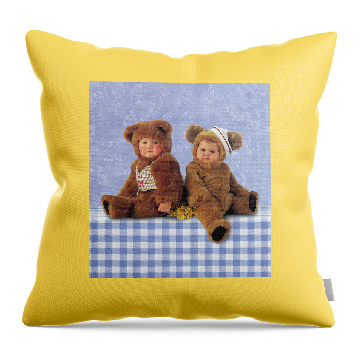  Teddy Bears Throw Pillow featuring the photograph Two Teddies by Anne Geddes