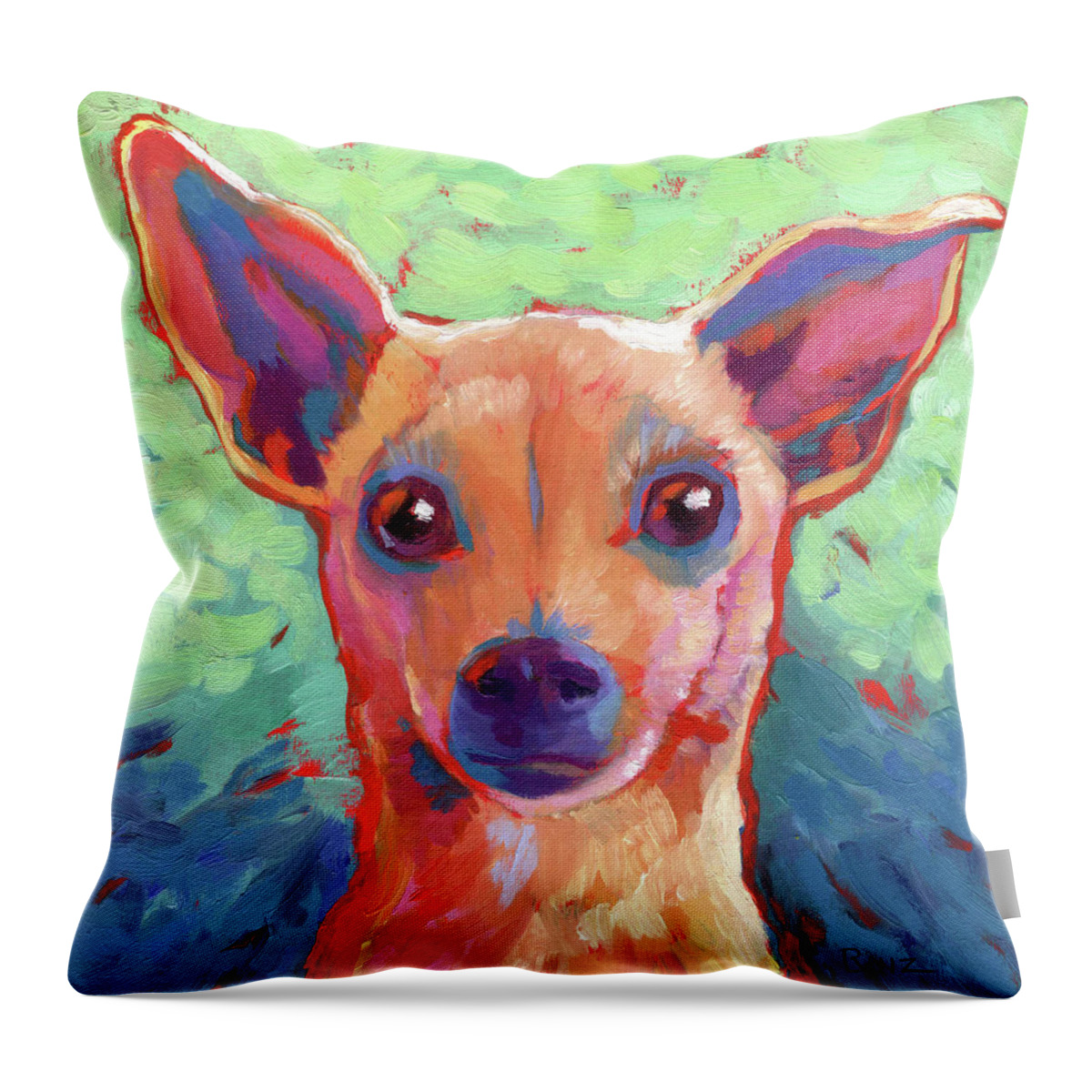 Dog Throw Pillow featuring the painting Twyla Chihuahua by Linda Ruiz-Lozito