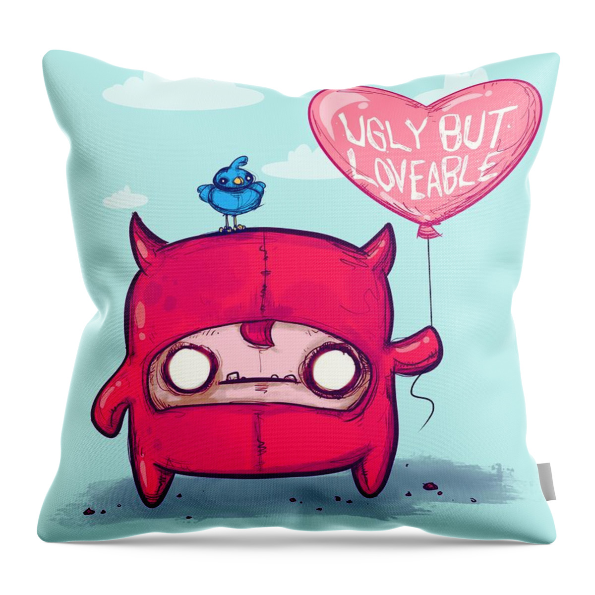 Plush Throw Pillow featuring the drawing Ugly Boy by Ludwig Van Bacon