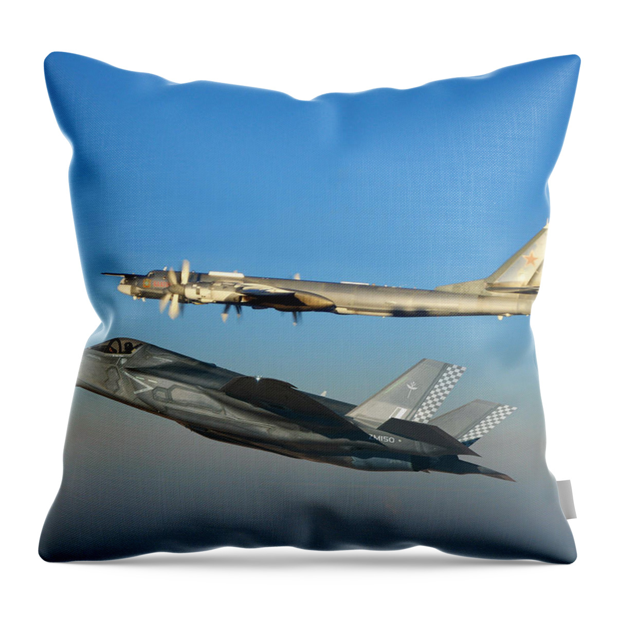 Lightning Throw Pillow featuring the digital art UK F-35B Bear Intercept by Custom Aviation Art