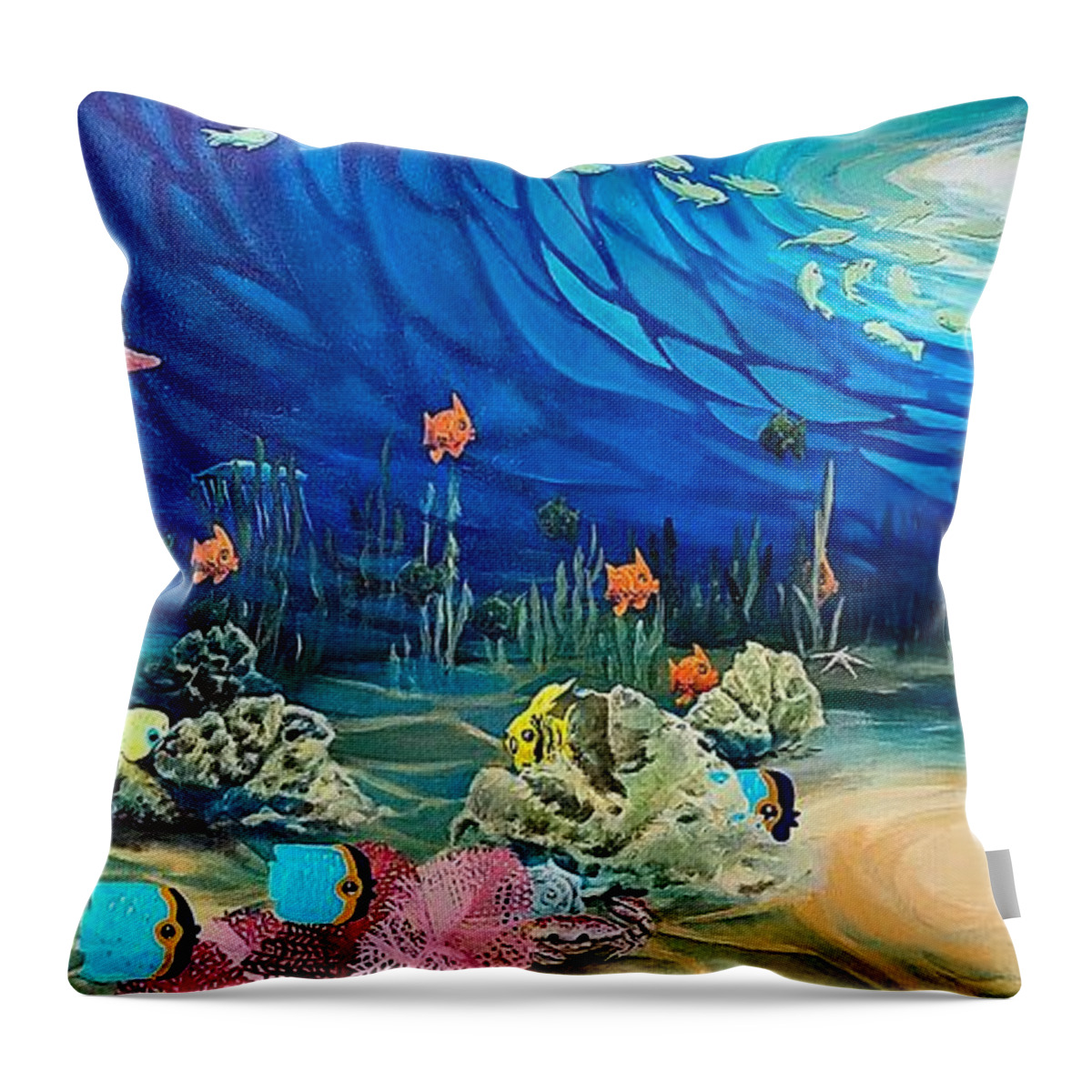 Sea Throw Pillow featuring the painting Under the Sea by Merana Cadorette