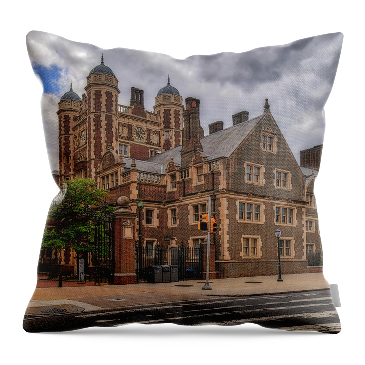 U-penn Throw Pillow featuring the photograph University of Pennsylvania Quadrangle Towers by Susan Candelario