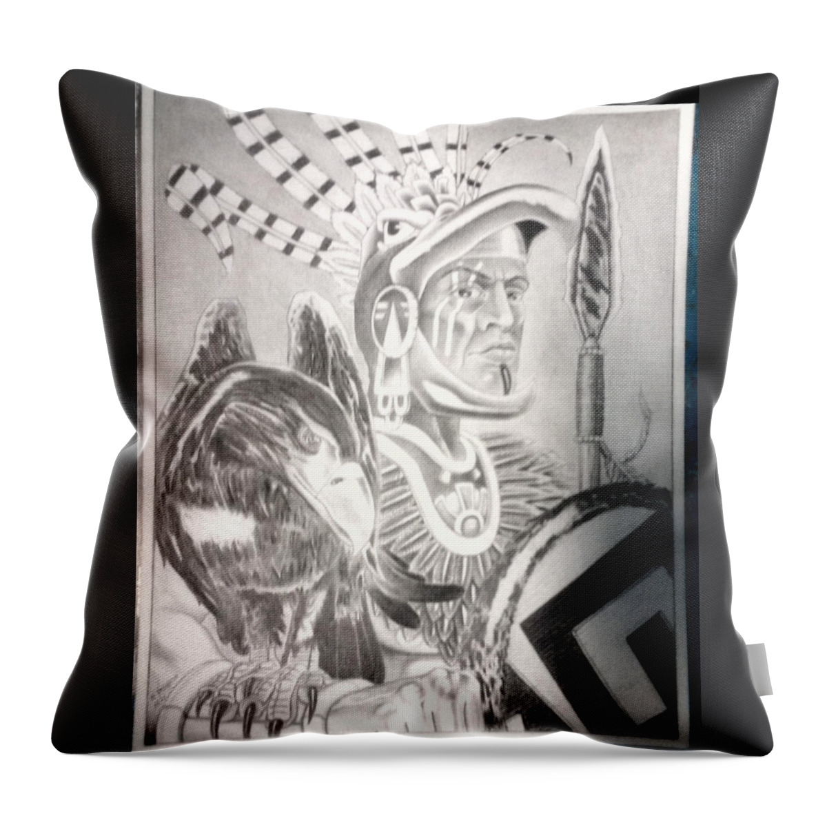 Mexican American Art Throw Pillow featuring the drawing Untitled by Joseph Lil Man Valencia
