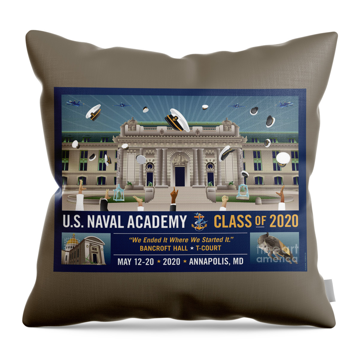 Usna Throw Pillow featuring the digital art USNA Class of 2020 Bancroft Hall T Court Celebration with Blue Angels by Joe Barsin