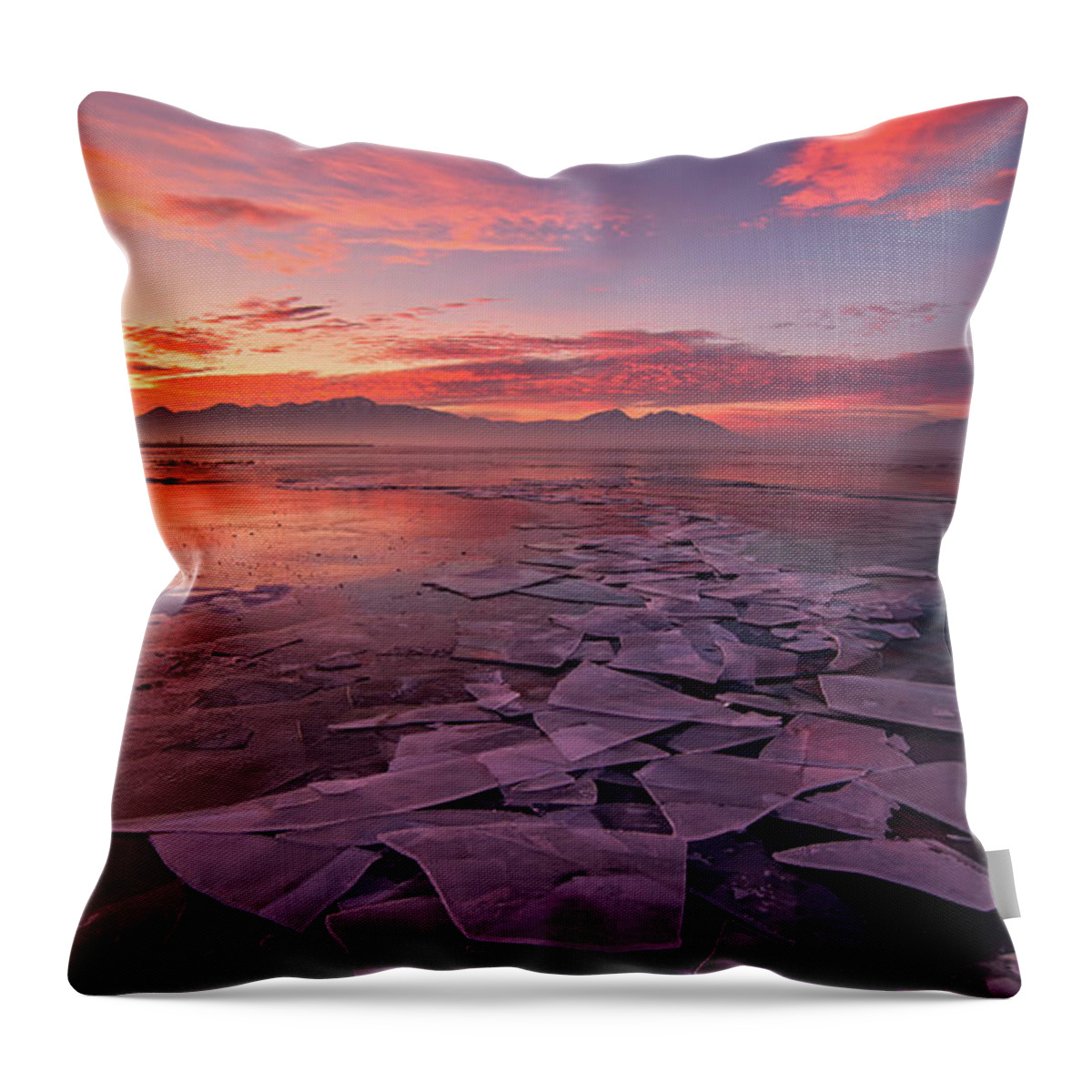Utah Lake Throw Pillow featuring the photograph Utah Lake Ice Sunrise by Wesley Aston