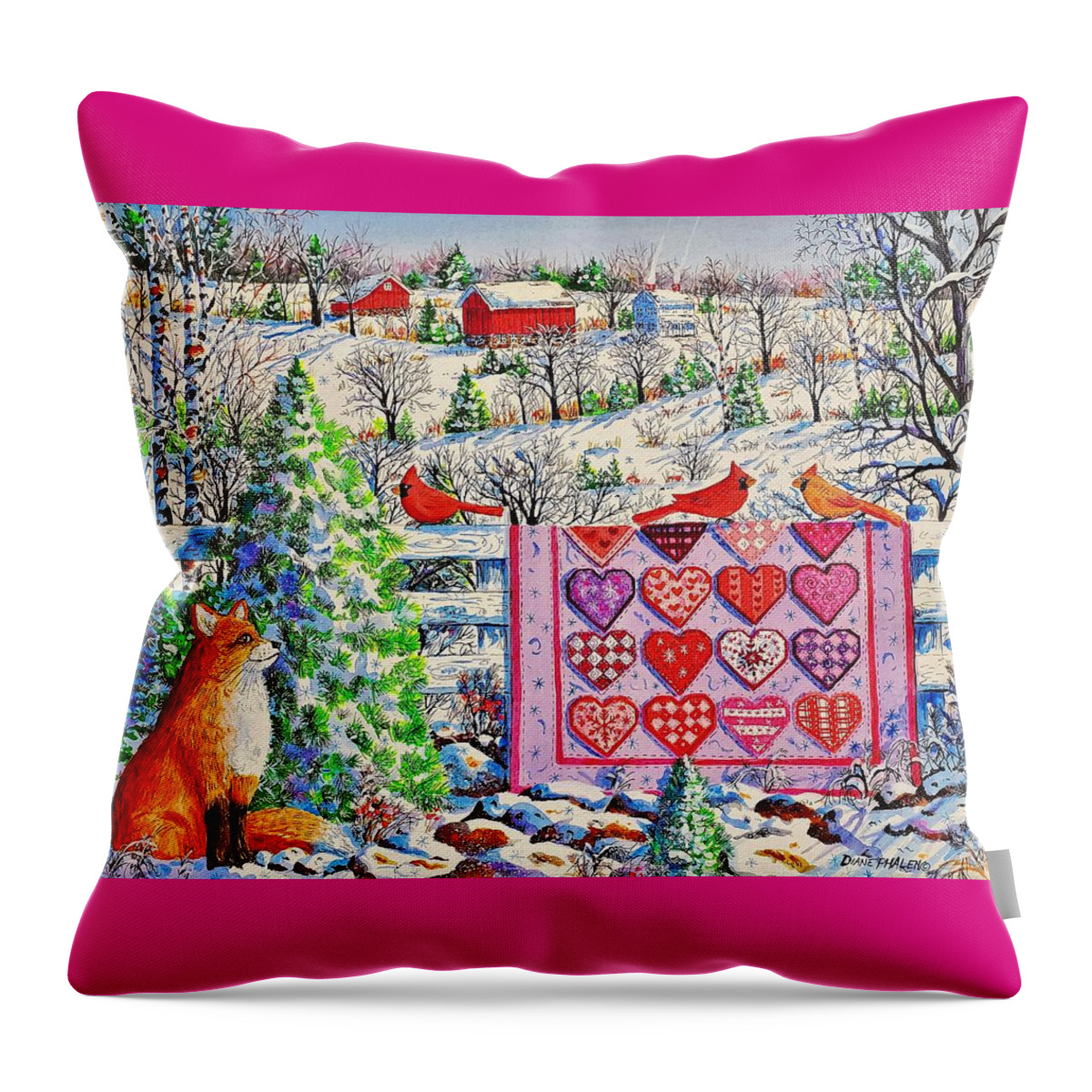 Valentine Throw Pillow featuring the painting Valentine Quilt by Diane Phalen