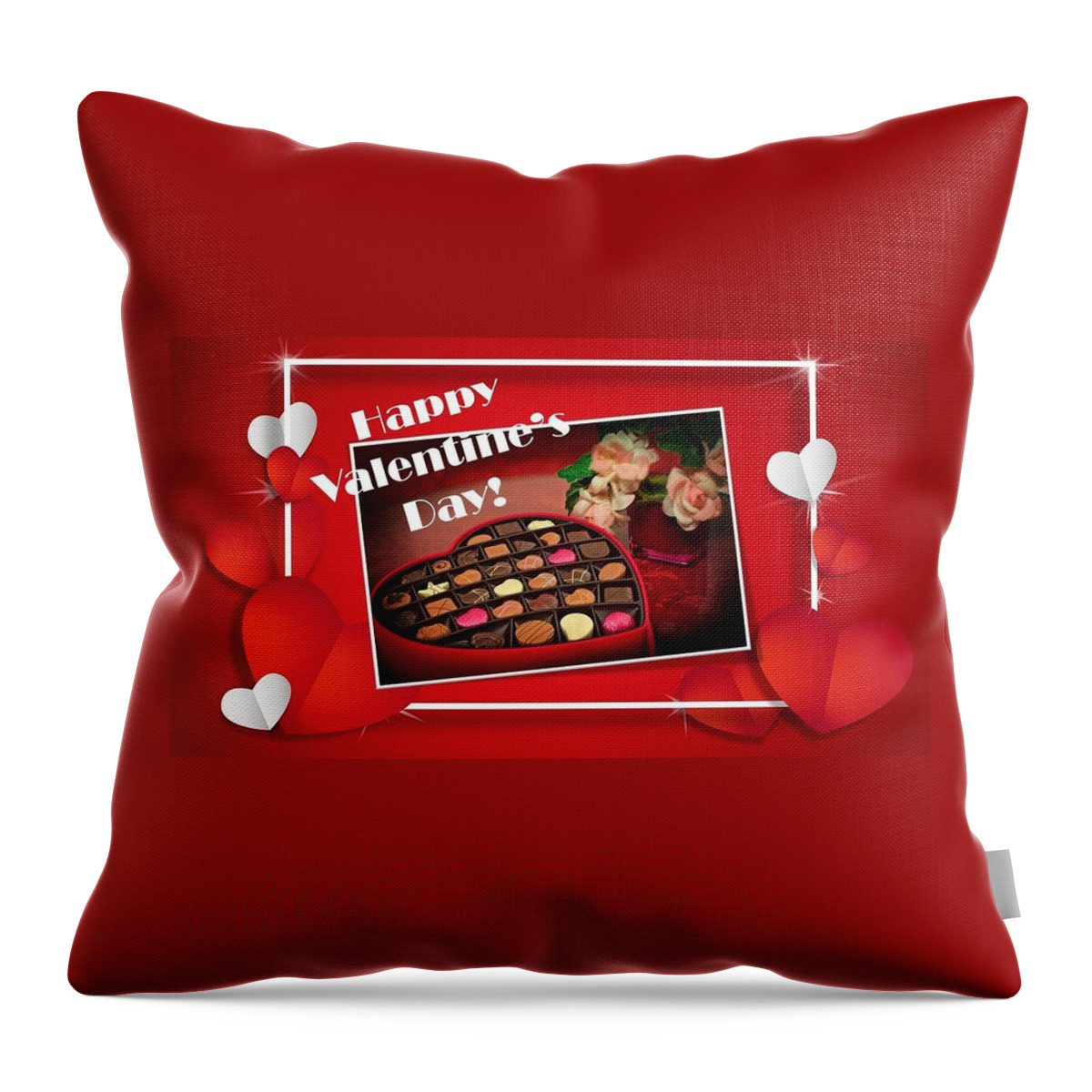 Valentine's Day Throw Pillow featuring the mixed media Valentine's Day Chocolates by Nancy Ayanna Wyatt