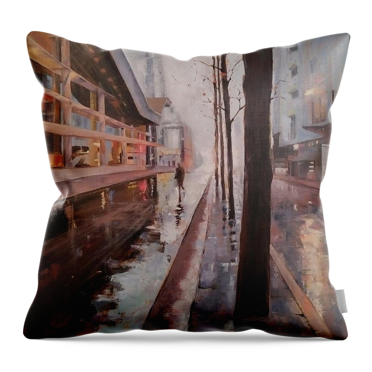 Cityscape Throw Pillow featuring the painting Vancouver 7 am by Sheila Romard