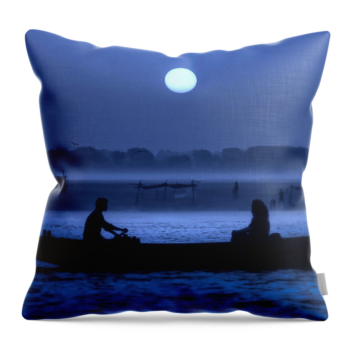 Photography Throw Pillow featuring the photograph Varanasi Boat Ride at Night by Craig Boehman