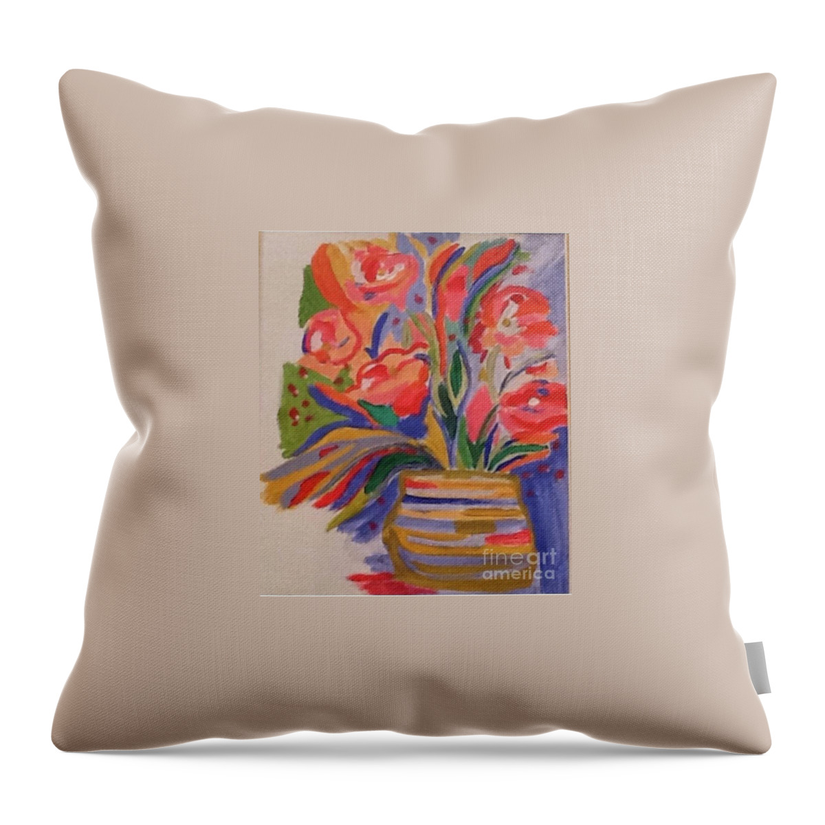 Original Art Work Throw Pillow featuring the painting Vase of Flowers by Theresa Honeycheck