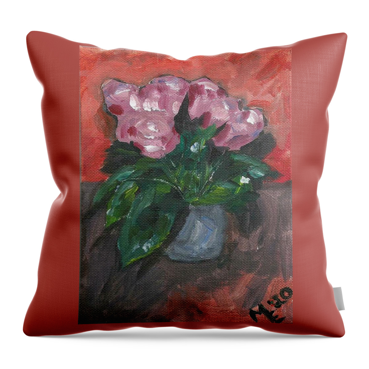 Rose Throw Pillow featuring the painting Vase Of Roses by Monica Resinger