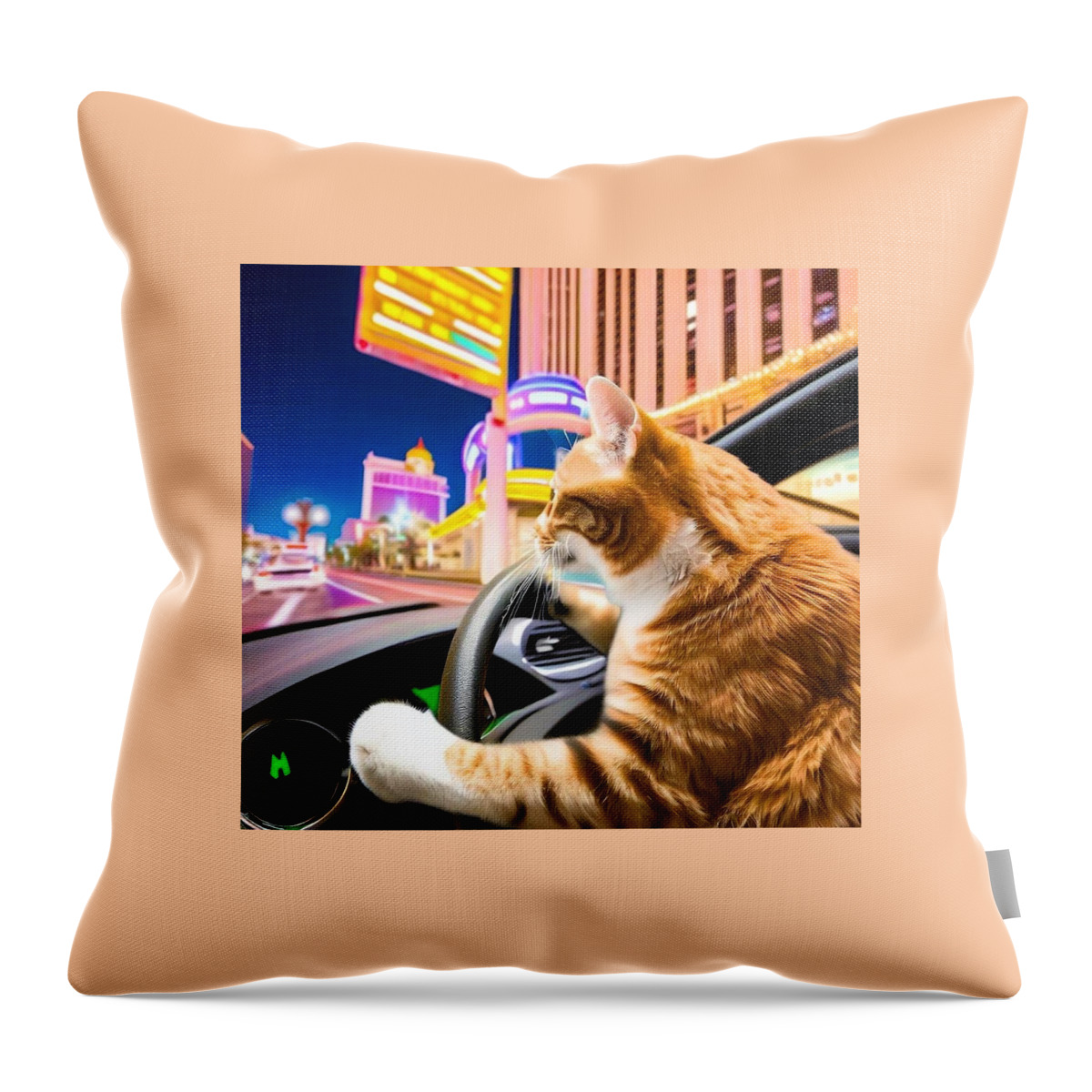 Cat Throw Pillow featuring the digital art Vegas Trip by Cats In Places