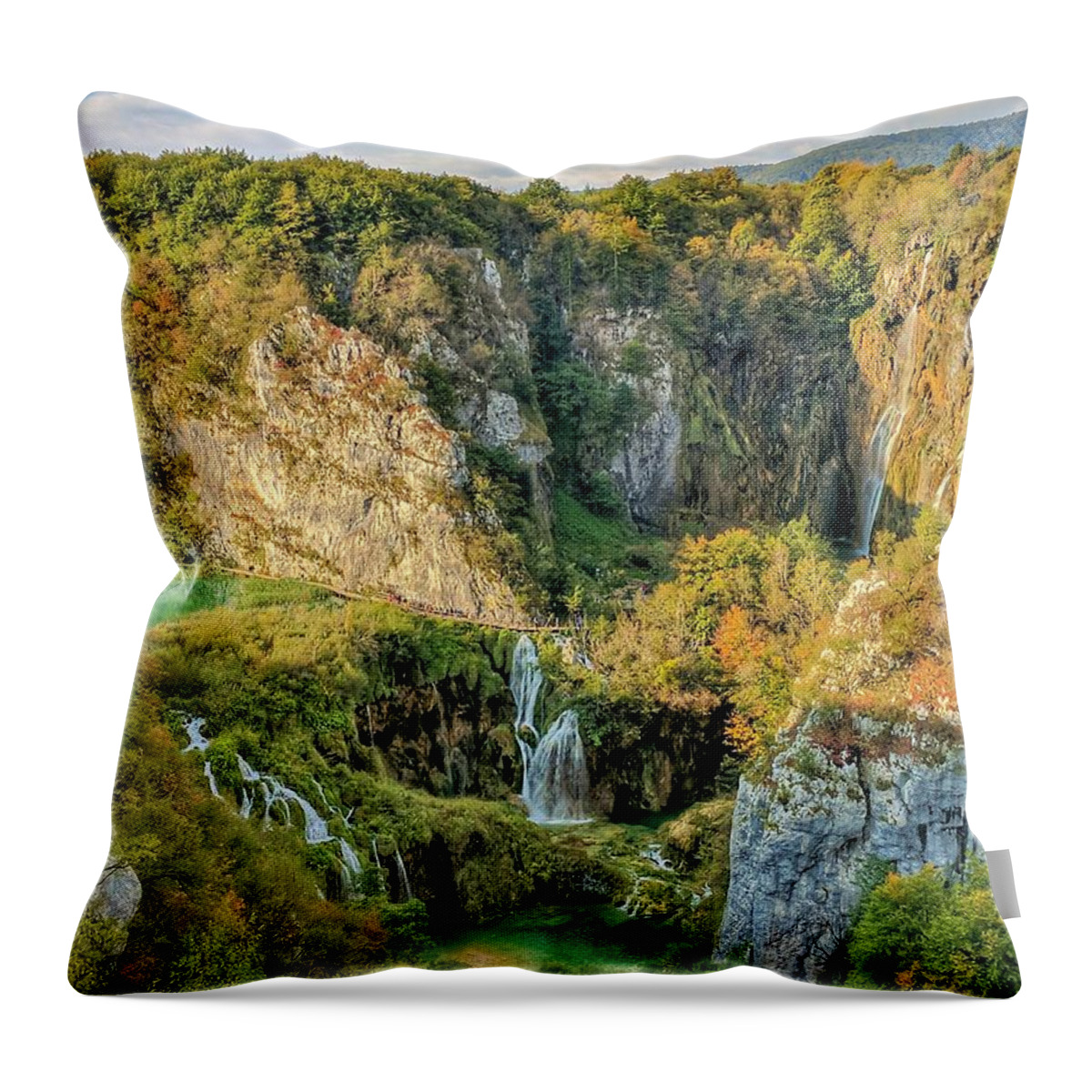 Plitvice Lakes Throw Pillow featuring the photograph Veliki Slap Waterfall 2 by Yvonne Jasinski
