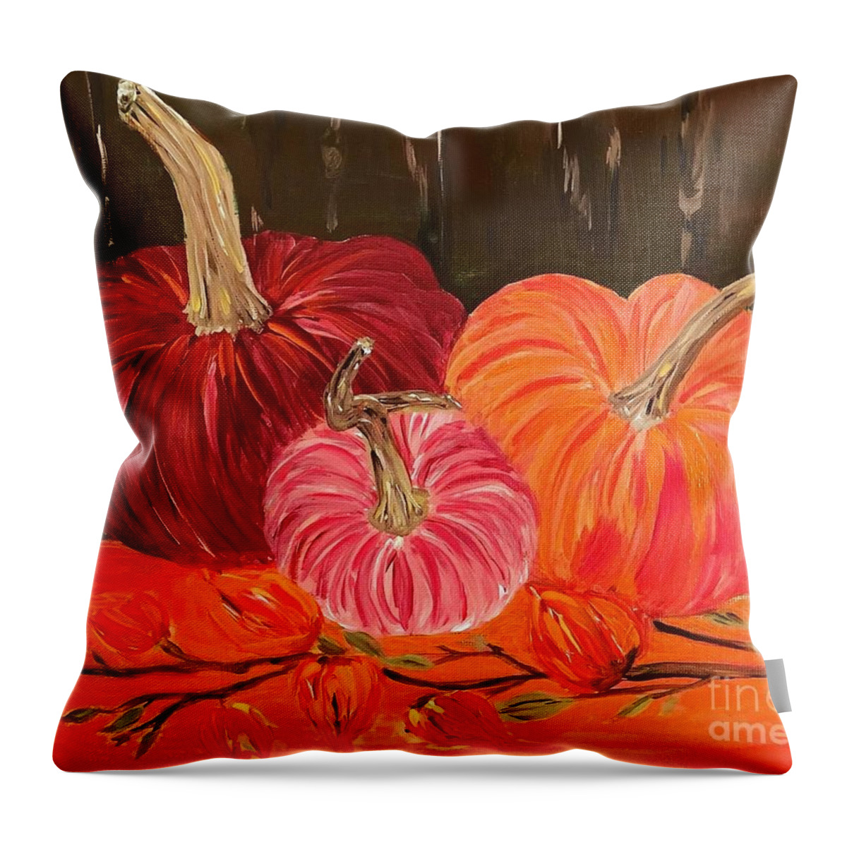  Throw Pillow featuring the painting Velvet Pumpkins by Debora Sanders