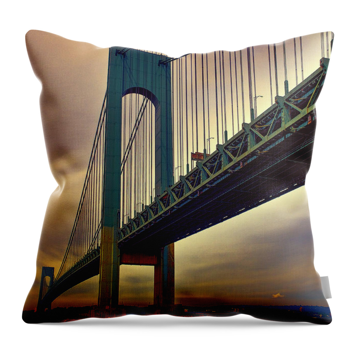 Brooklyn Throw Pillow featuring the photograph Verrazano Bridge - NYC by Louis Dallara