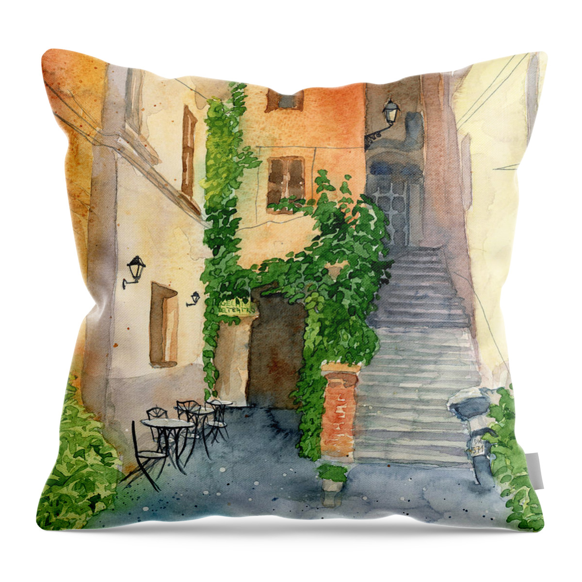 Via Dei Coronari Throw Pillow featuring the painting Via dei Coronari by Espero Art