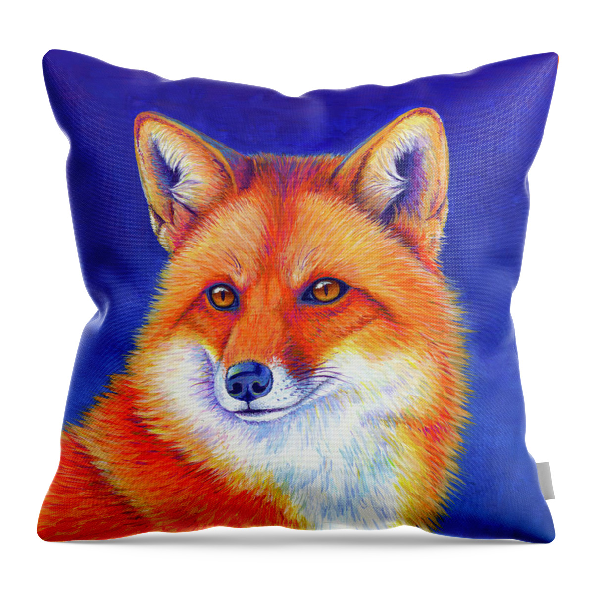 Red Fox Throw Pillow featuring the painting Vibrant Flame - Colorful Red Fox by Rebecca Wang