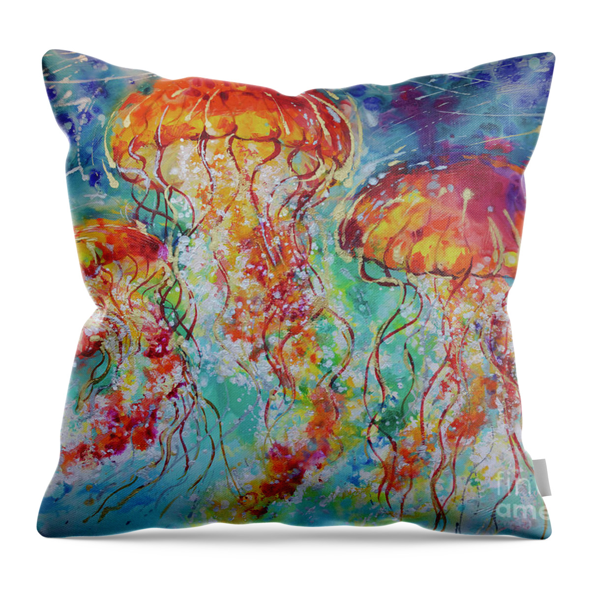 Throw Pillow featuring the painting Vibrant Jellyfish by Jyotika Shroff