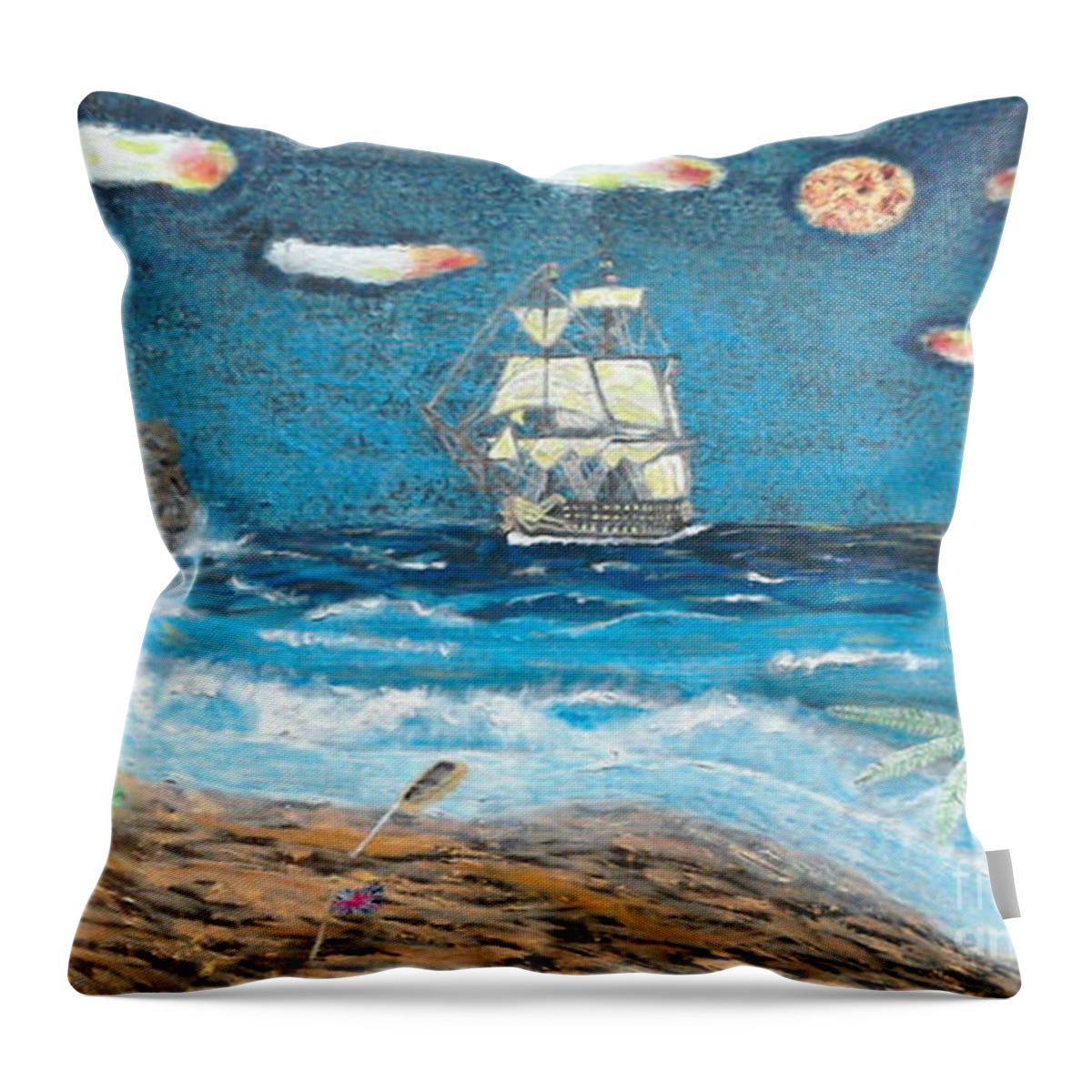 Hms Victory Throw Pillow featuring the painting Victory in Paradise by David Westwood