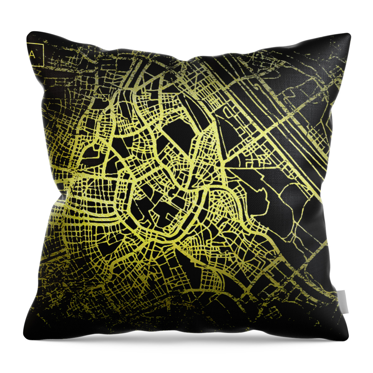Map Throw Pillow featuring the digital art Vienna Map in Gold and Black by Sambel Pedes