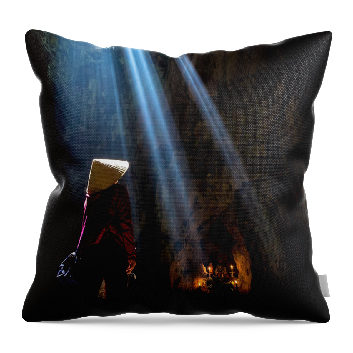 Ancient Throw Pillow featuring the photograph Vietnamese at Marble Mountain by Arj Munoz