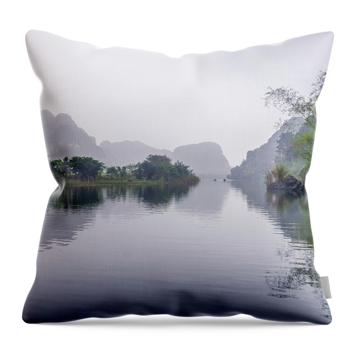 Ba Giot Throw Pillow featuring the photograph View at Tam Coc by Arj Munoz