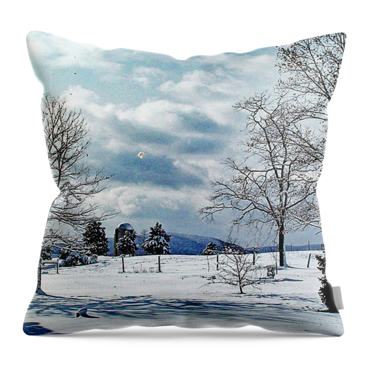 Snow Throw Pillow featuring the digital art View in Welsh Run, Pennsylvania by Nancy Olivia Hoffmann