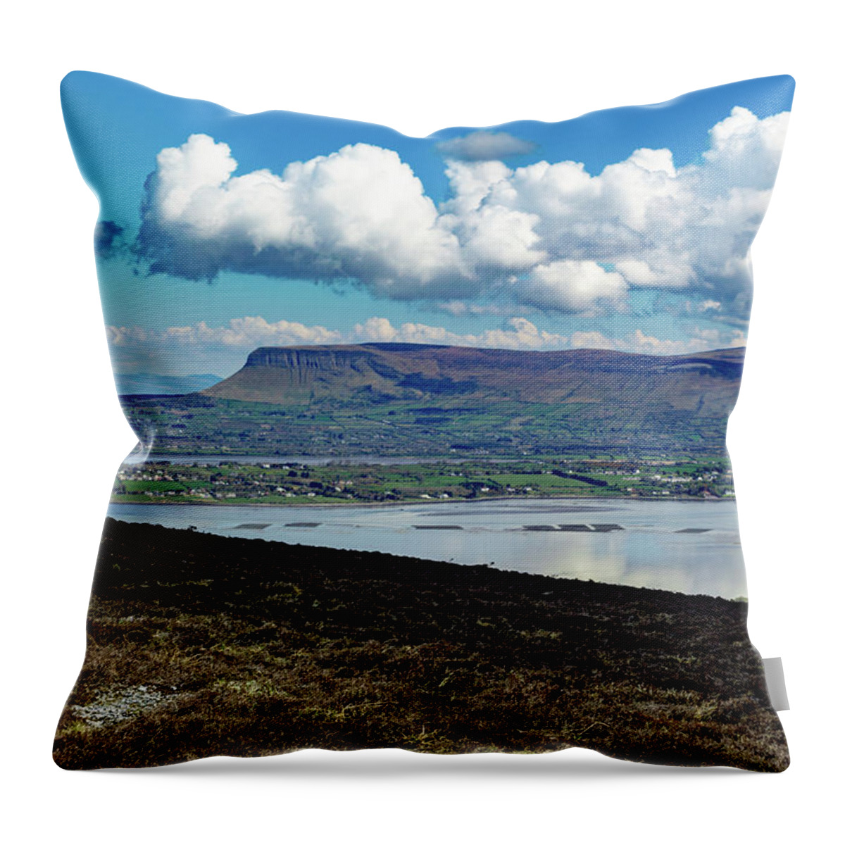 Knocknarea Throw Pillow featuring the photograph View of Ben Bulben from Knocknarea Ireland by Lisa Blake
