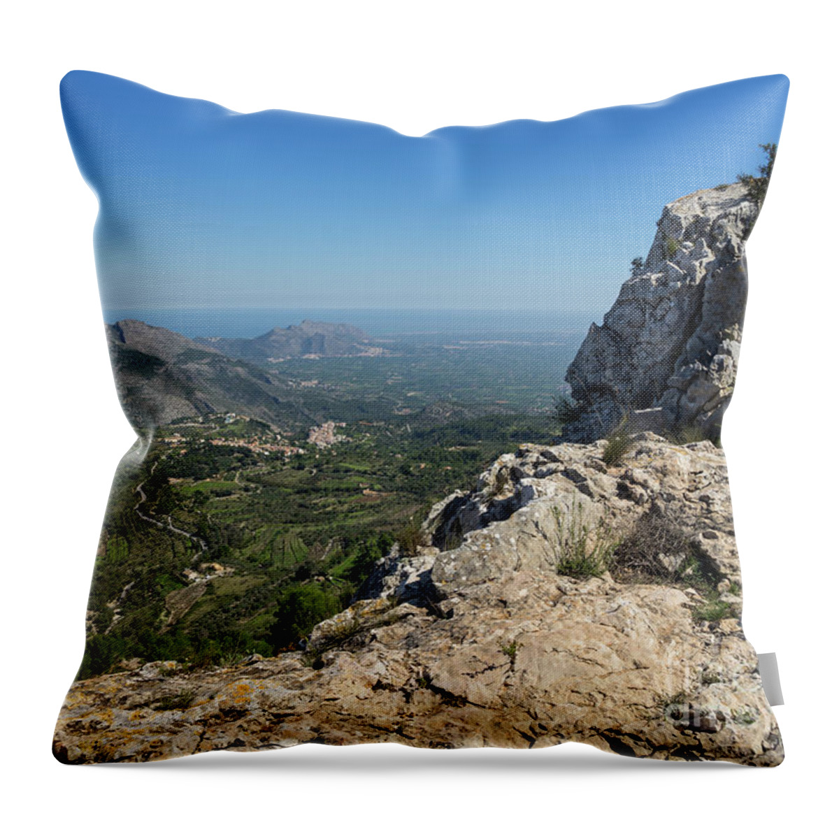 Hike Throw Pillow featuring the photograph Fields and mountains near the Mediterranean coast by Adriana Mueller