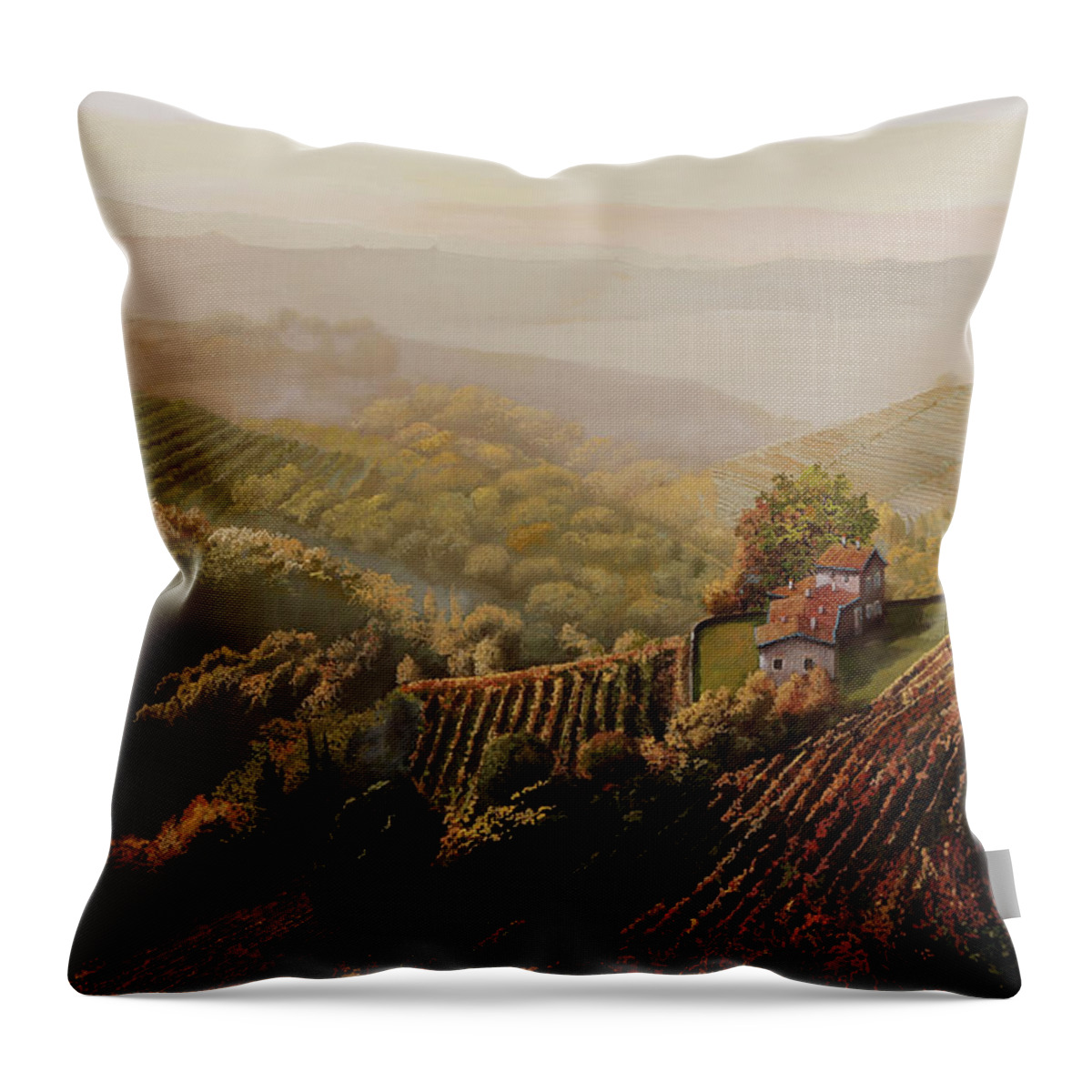 Langhe Throw Pillow featuring the painting vigne di Langa nella nebbia by Guido Borelli