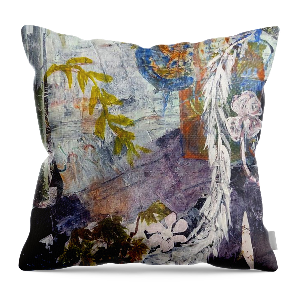Garden Throw Pillow featuring the mixed media Vines by Suzanne Berthier