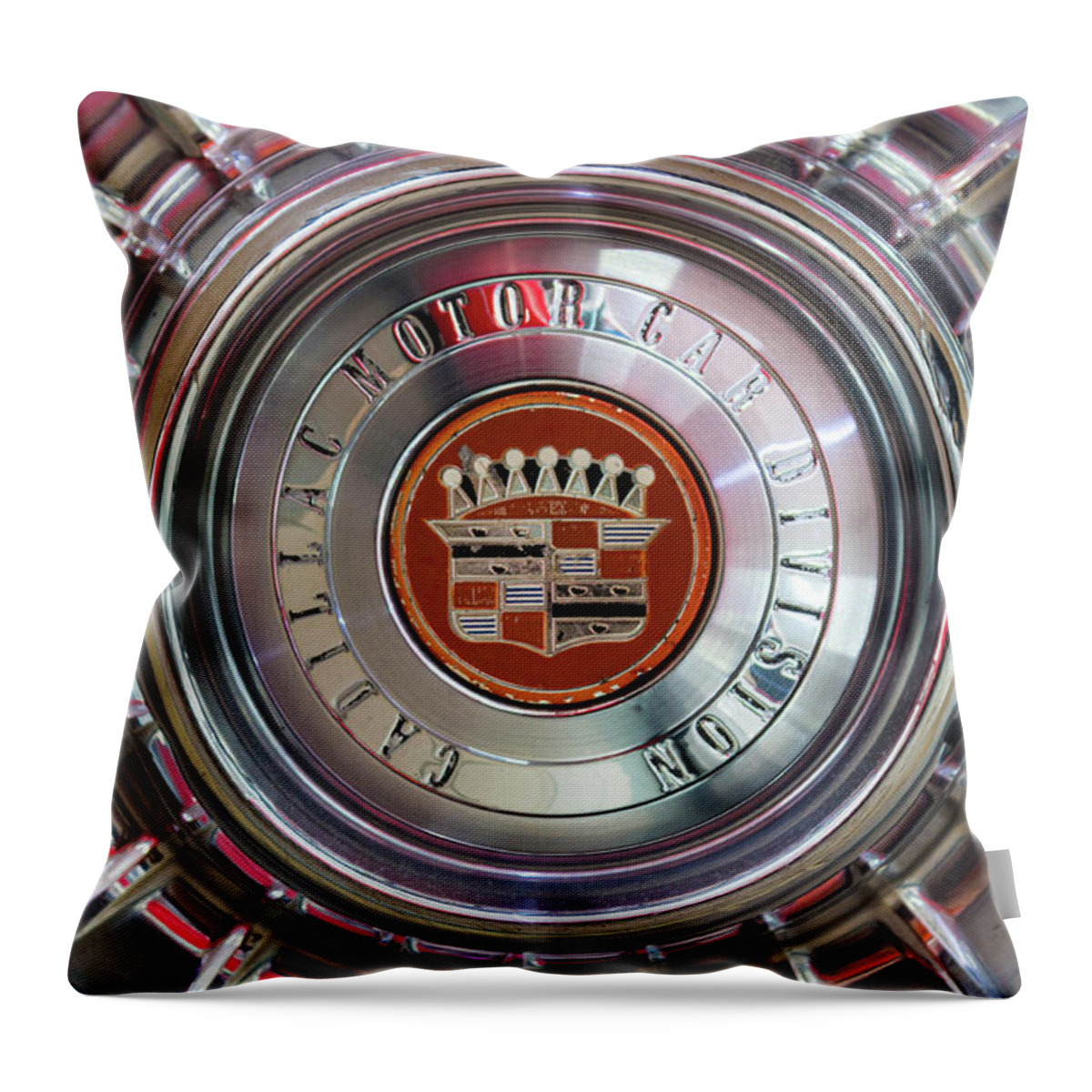 Cadillac Throw Pillow featuring the photograph Vintage Cadillac De Ville Convertible 1967 wheel with emblem by Viktor Wallon-Hars