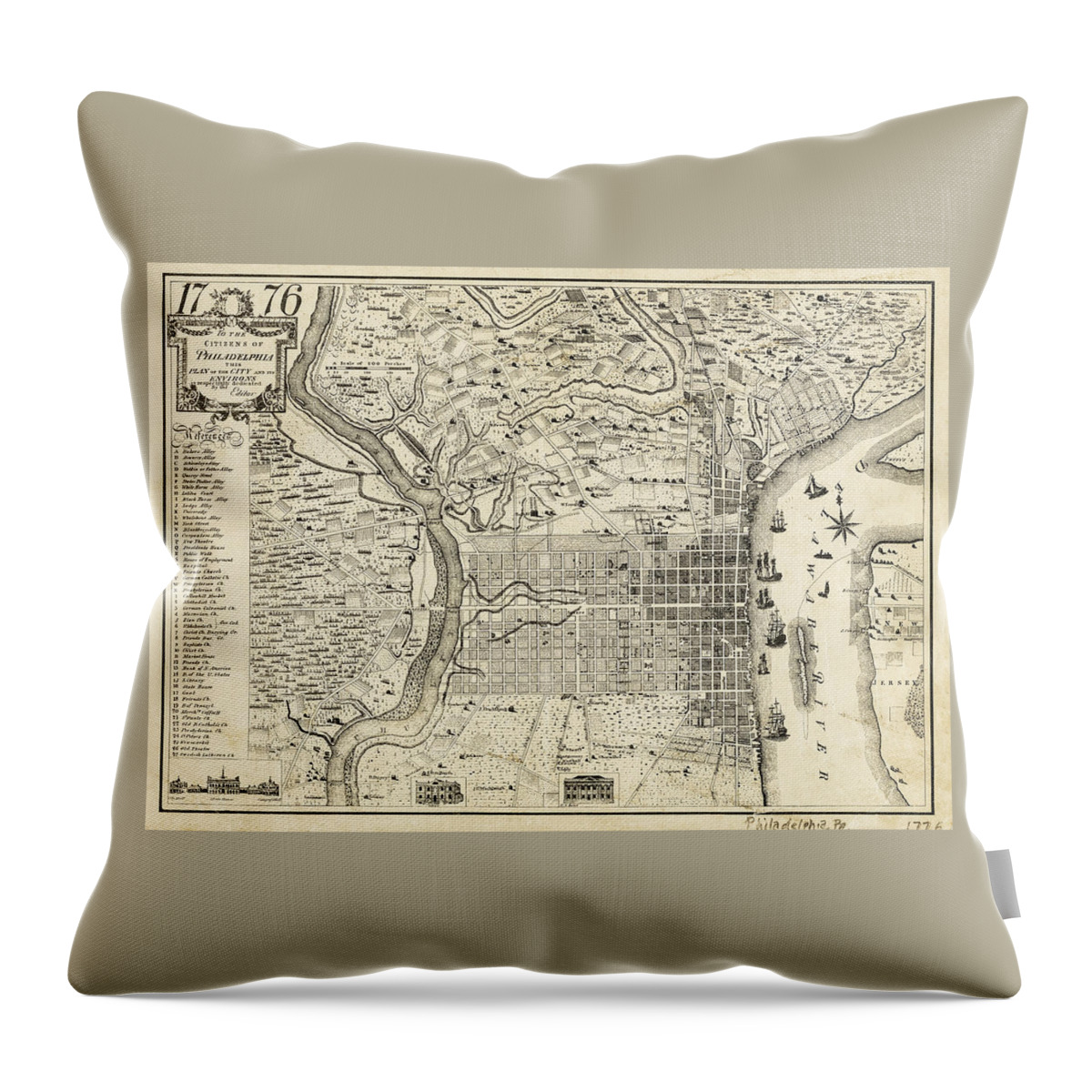 Philadelphia Throw Pillow featuring the photograph Vintage Map of Philadelphia Pennsylvania 1776 by Carol Japp