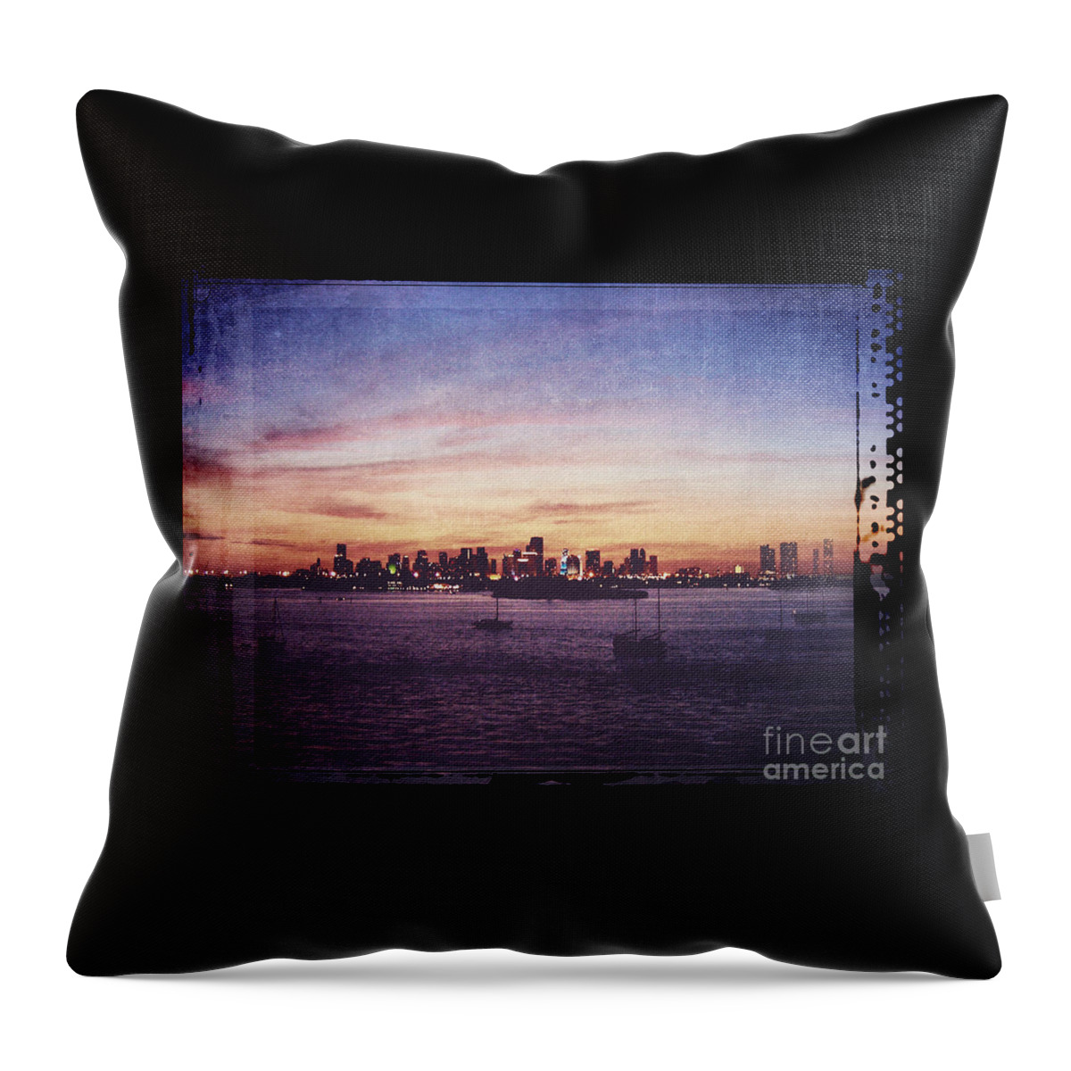 Florida Throw Pillow featuring the digital art Vintage Miami Sunset by Phil Perkins