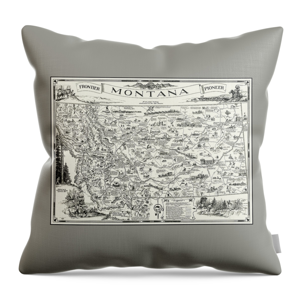Montana Map Throw Pillow featuring the photograph Vintage Montana Frontier Pioneer Map 1937 by Carol Japp