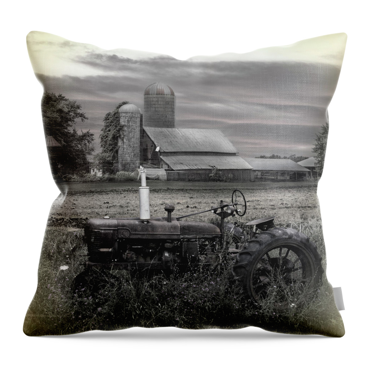 Barns Throw Pillow featuring the photograph Vintage Tractor at the Country Farm by Debra and Dave Vanderlaan