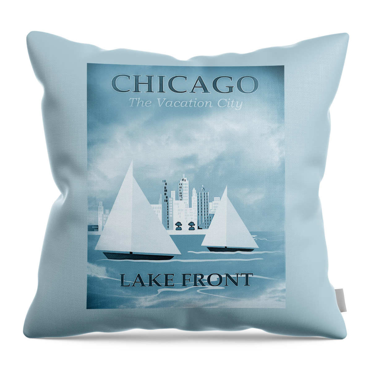 Chicago Throw Pillow featuring the photograph Vintage Travel Chicago Lakefront Sea Blues by Carol Japp
