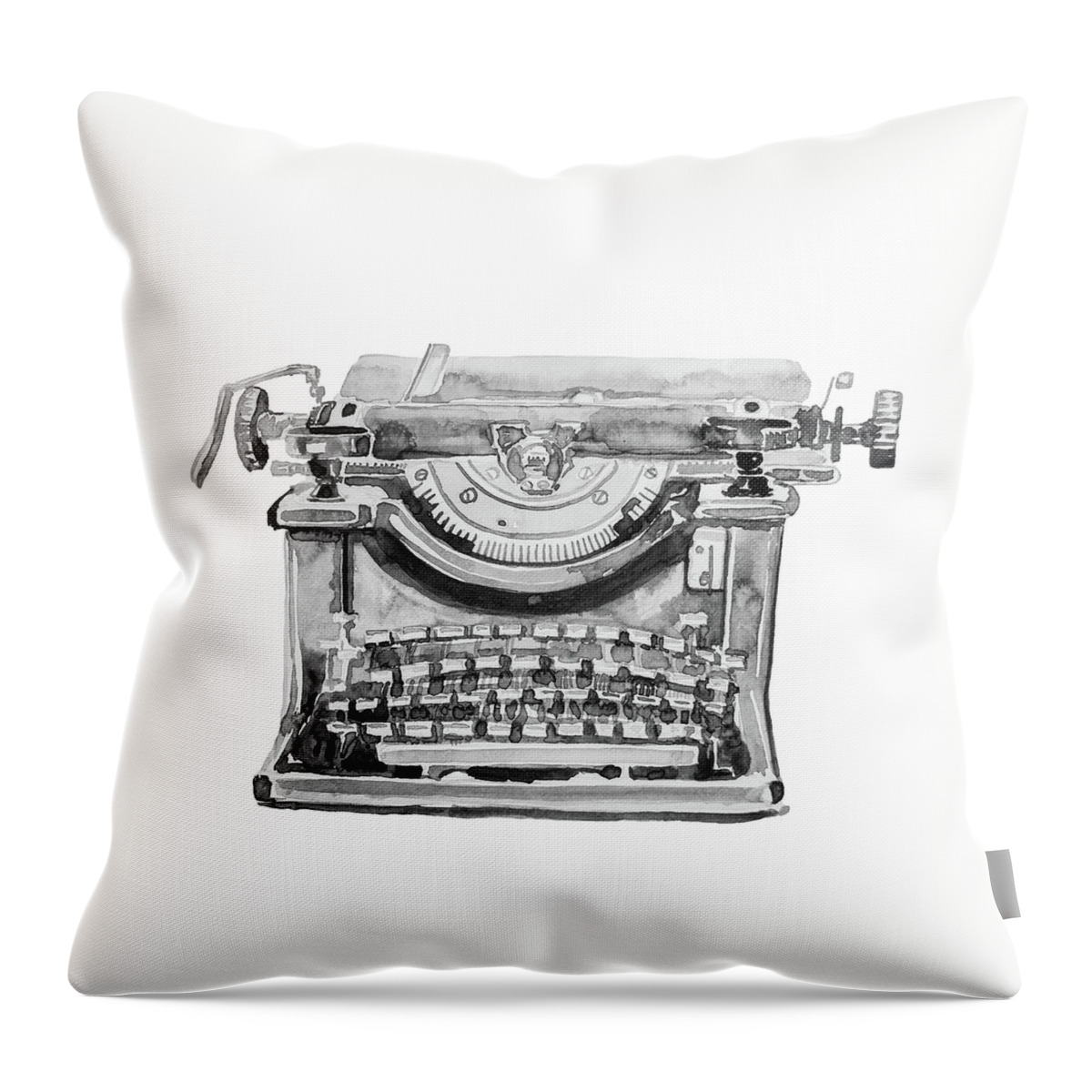 Vintage Throw Pillow featuring the painting Vintage Typewriter Watercolor I by Ink Well
