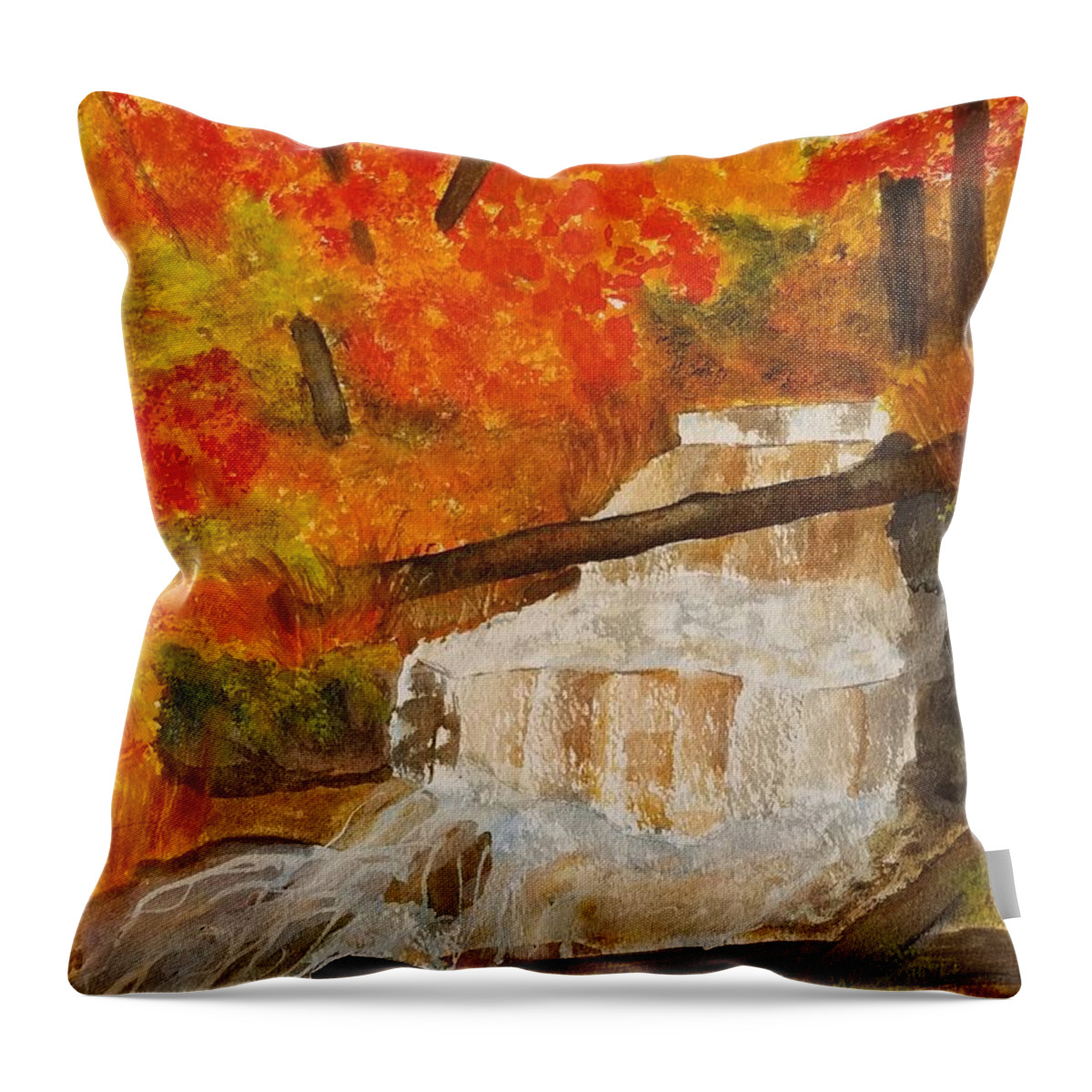 Wagner Falls Throw Pillow featuring the painting Wagner Falls II by Ann Frederick