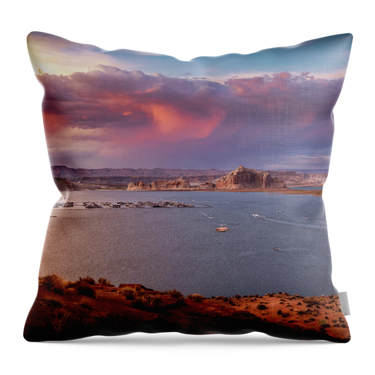 Sunset Throw Pillow featuring the photograph Wahweap Bay Sunset by Bradley Morris