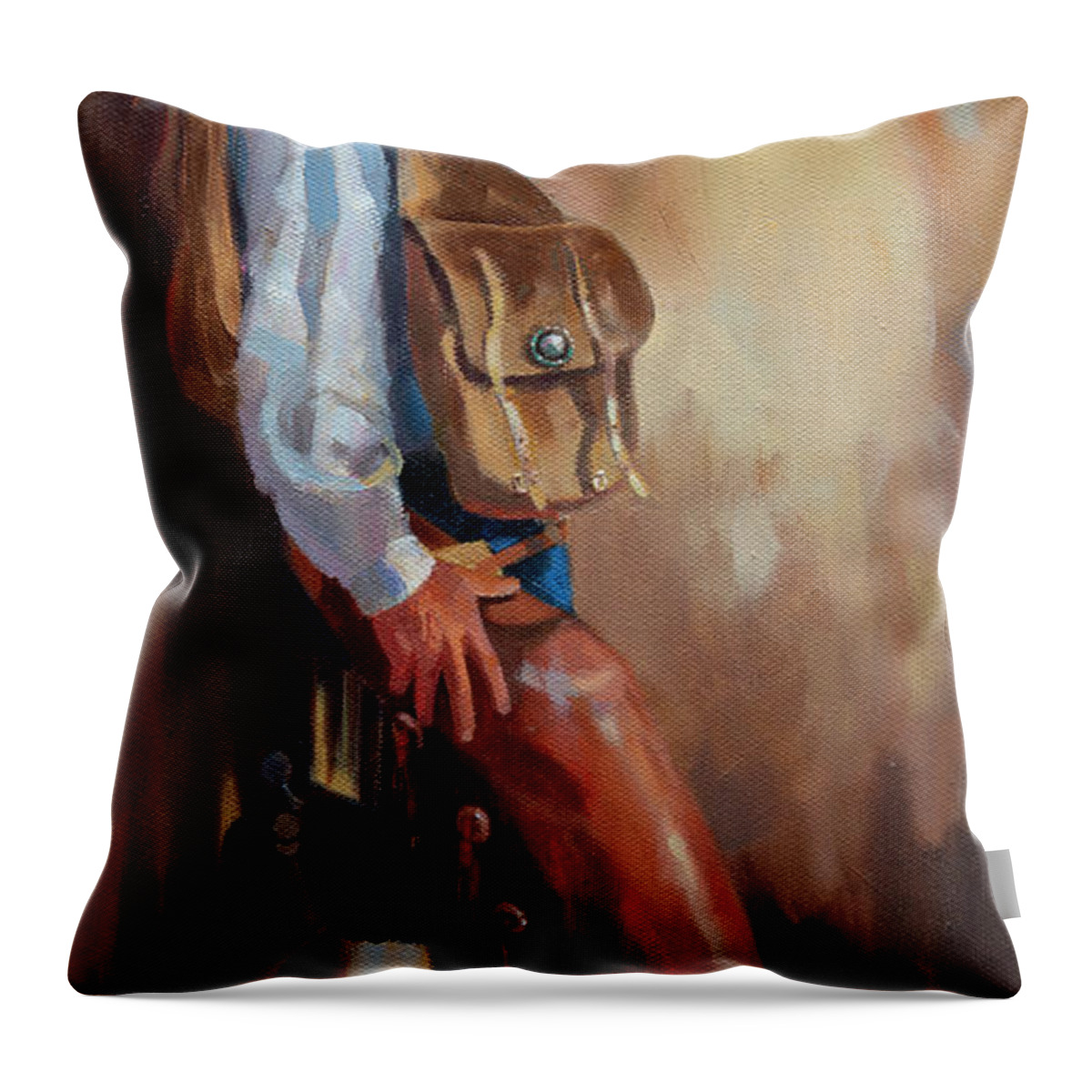 Western Art Throw Pillow featuring the painting Waiting for Tommy by Carolyne Hawley