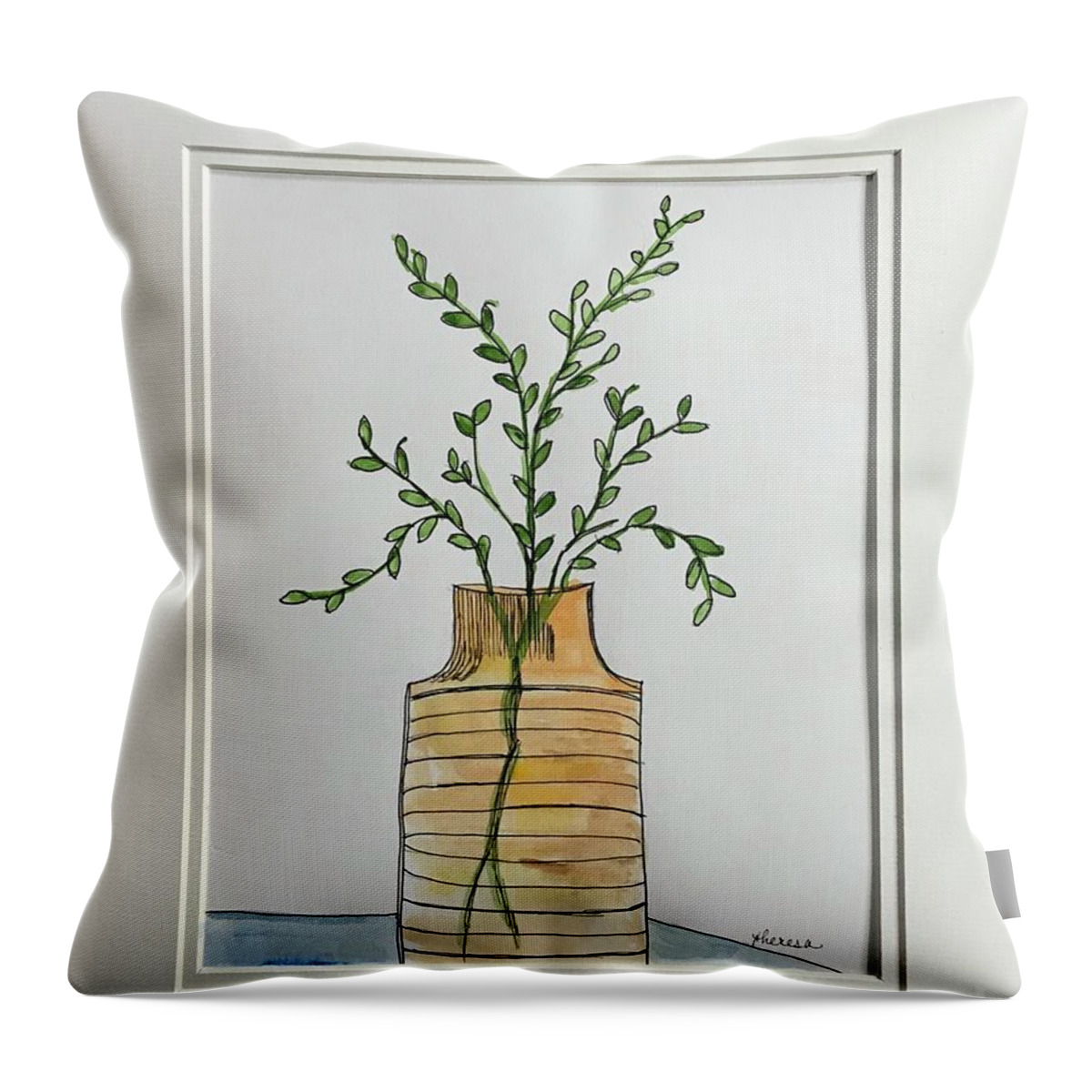 Watercolor And Ink Throw Pillow featuring the painting Waiting to Bloom by Theresa Honeycheck