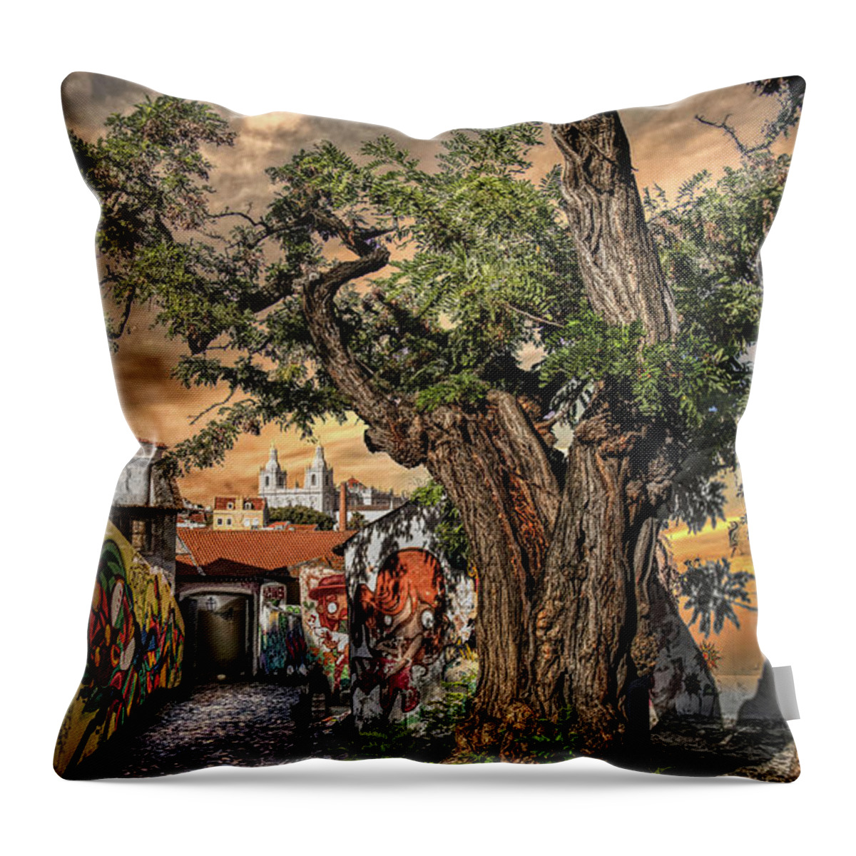Lisbon Throw Pillow featuring the photograph Walking in history's footsteps by Micah Offman