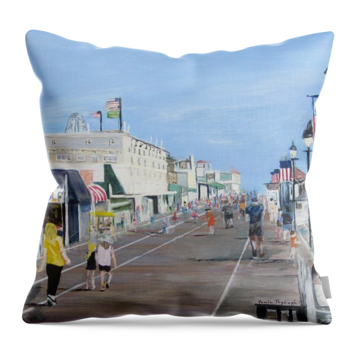 Painting Throw Pillow featuring the painting Walking The Boards by Paula Pagliughi