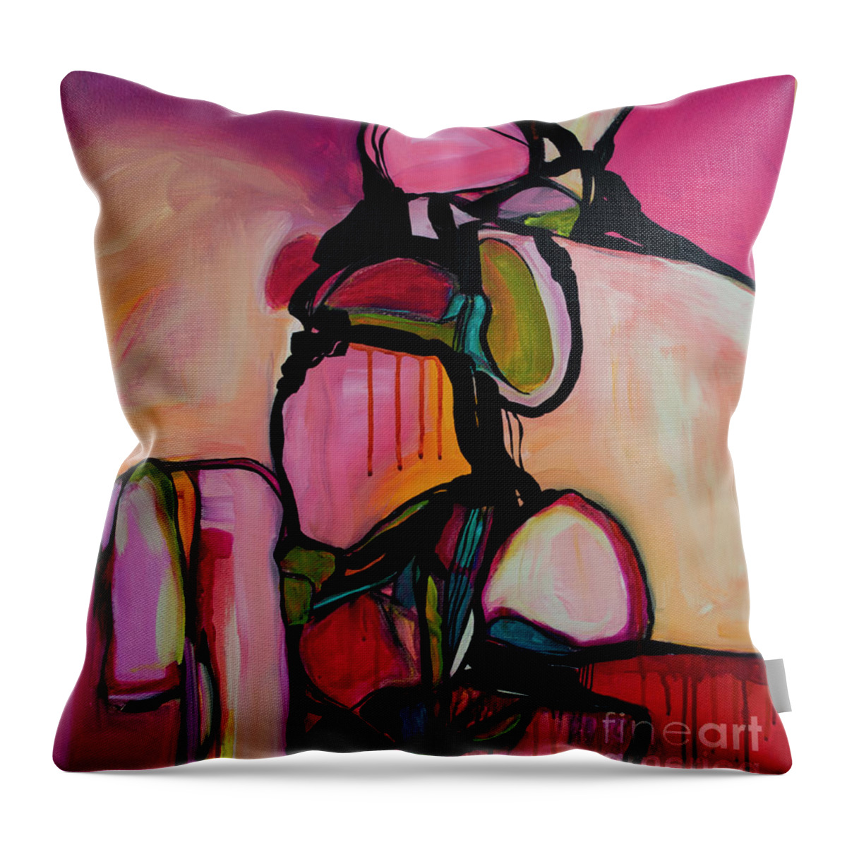 Rocks Throw Pillow featuring the painting Watch for Falling Rock I by Robin Valenzuela