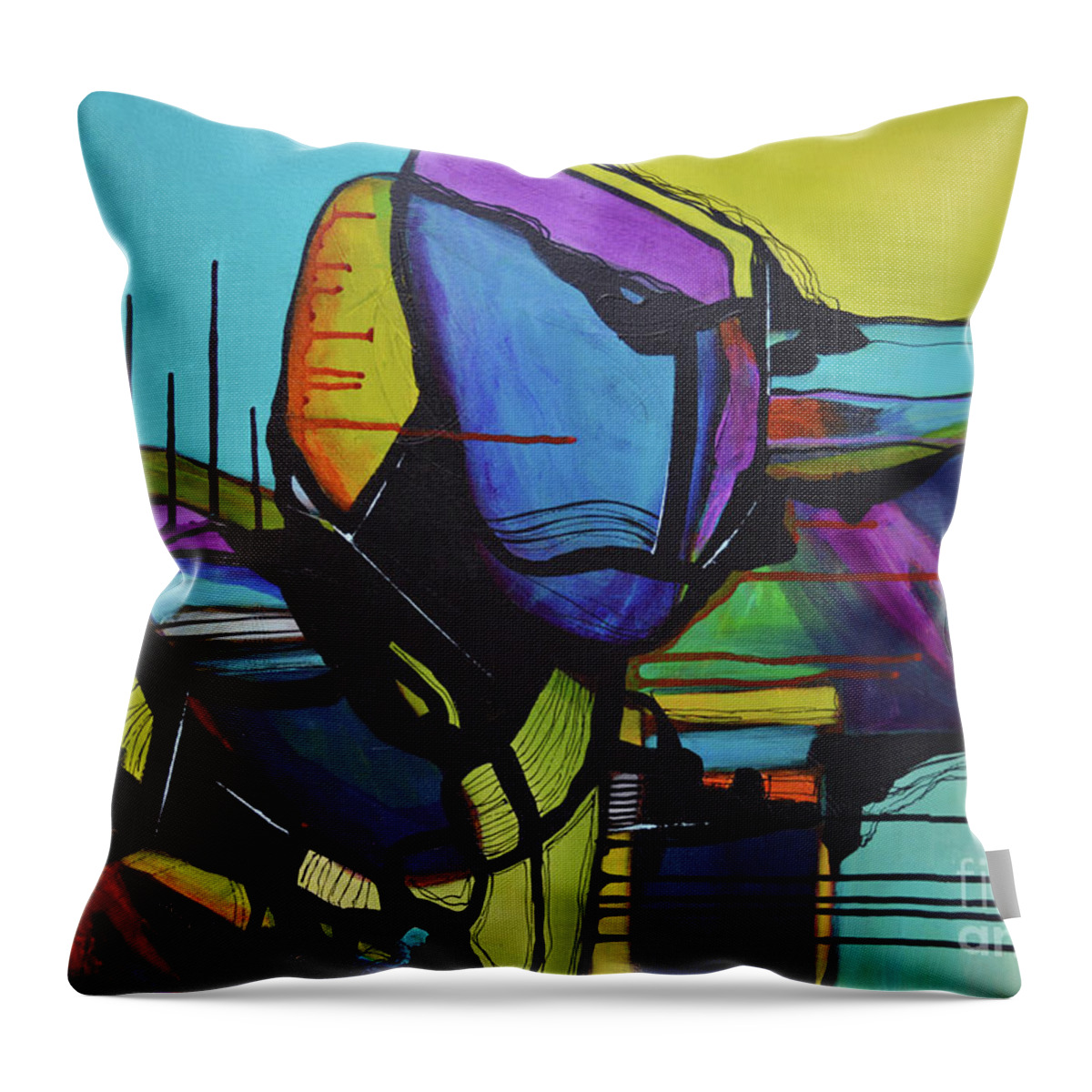 Rocks Throw Pillow featuring the painting Watch for Falling Rock II by Robin Valenzuela